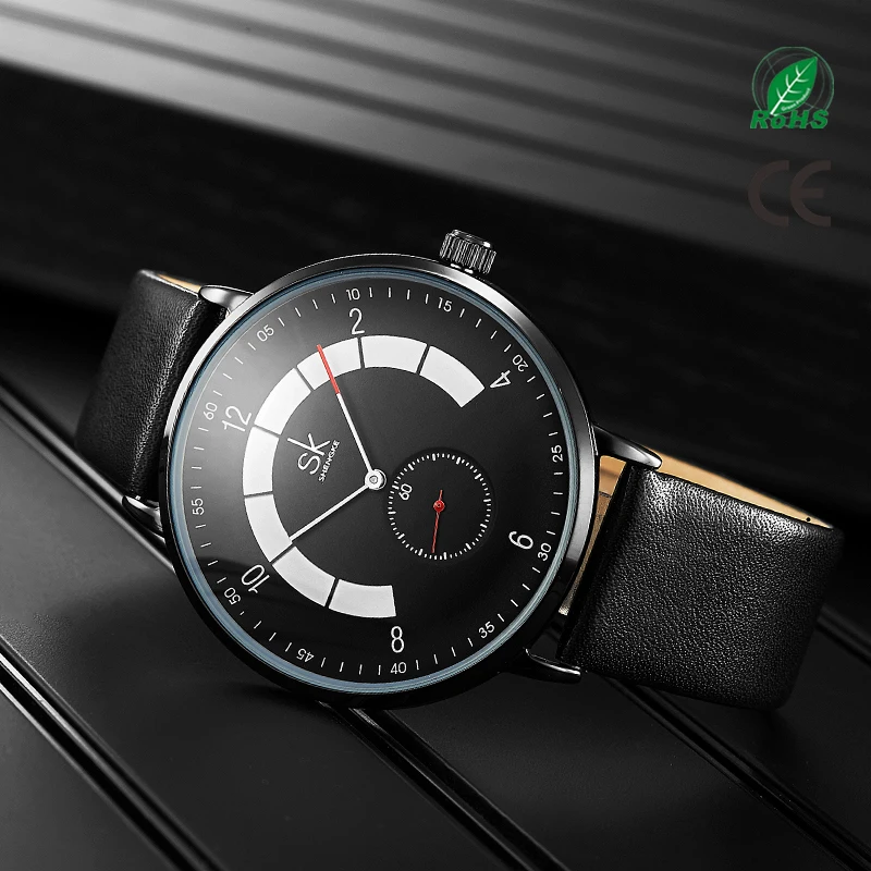Мужские спортивные часы SHENGKE K8055 роскошные брендовые кварцевые наручные с ремешком из искусственной кожи