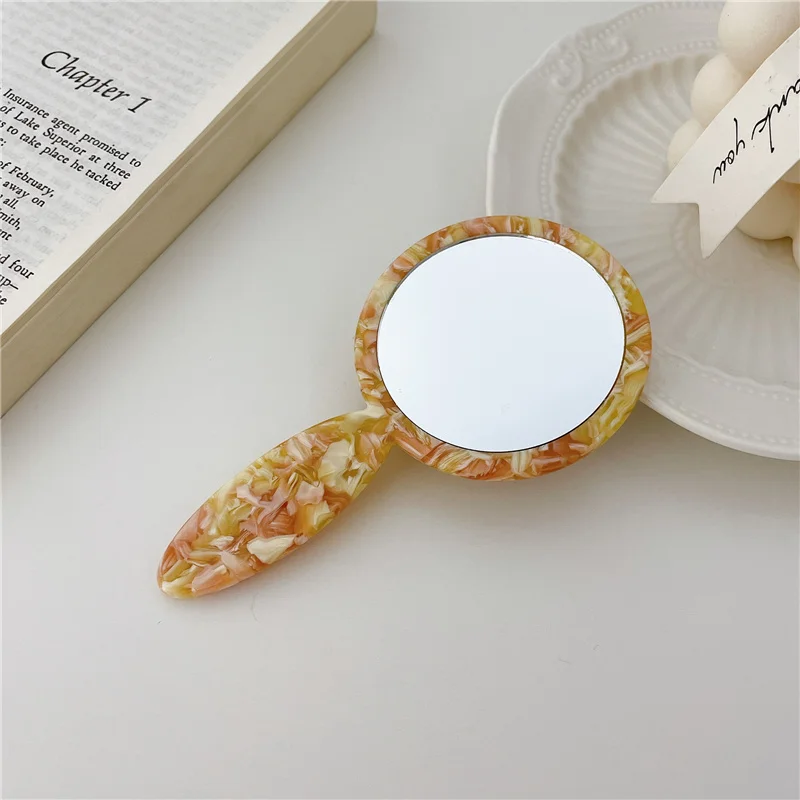 Fashion Retro Acetic Acid Geometric Mirror Lovely Handheld Cosmetic Makeup Mirror Round Beauty Pocket Mirror