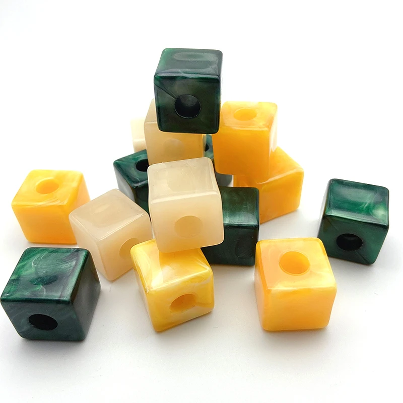 Factory Wholesale Plastic Square Multicolor Beads Acrylic Big Large Hole Cube Beads For Jewelry Making Diy Shoes Bags Decoration
