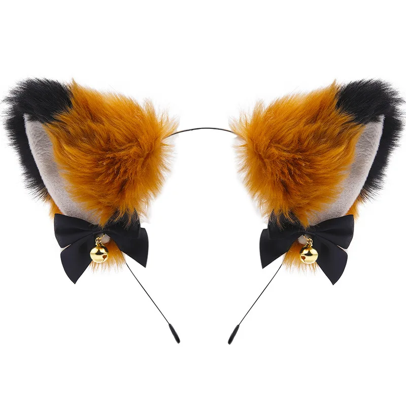 Girls animal ear head band costume party faux fur headdress cosplay fox ear headband with bow