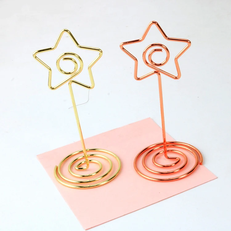 Fancy Office multi shapes golden metal paper photo memo clip holder star design metal wire clips