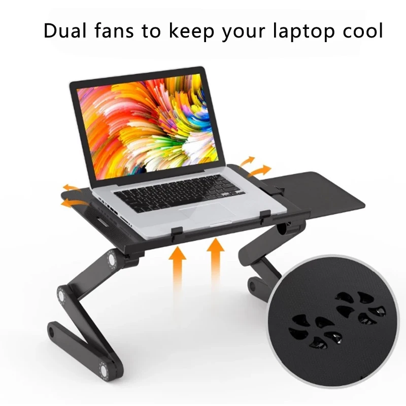 Foldable aluminum alloy angle adjustable dual fan laptop stand and with cooling