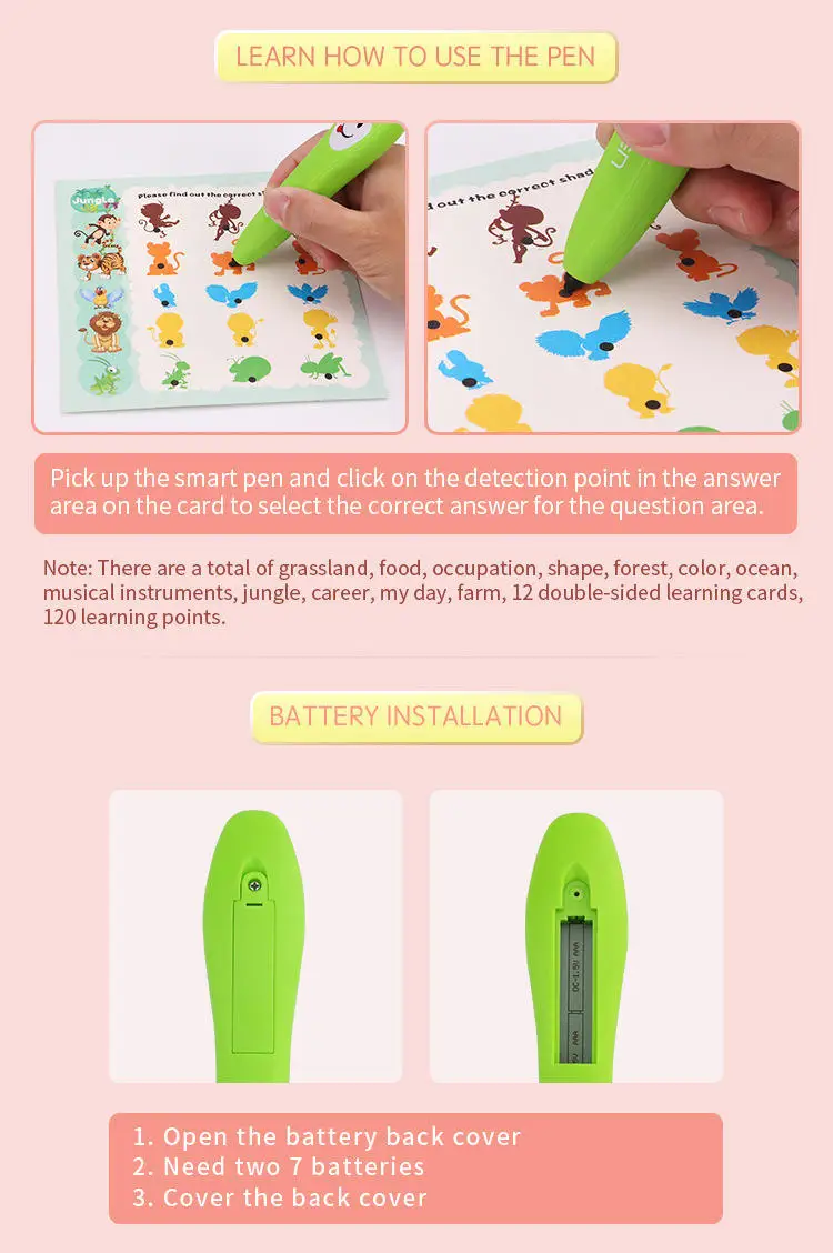 children 2-4 years  Smart Learning Pen Kids Education Smart Pen English Language Learning Reading Cards Reader for Children