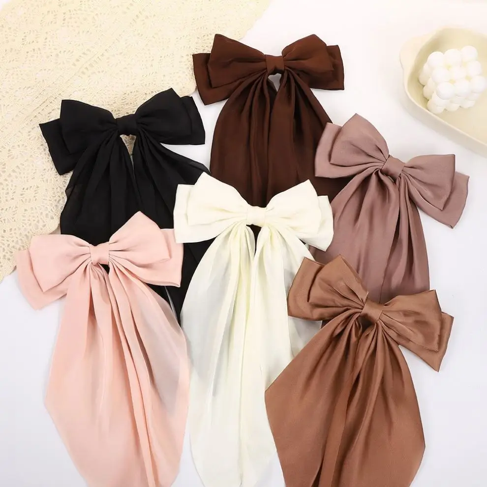 Wholesale lady fashion bow satin ribbon hairpins for women spring clips hair accessory vintage france elegant headwear
