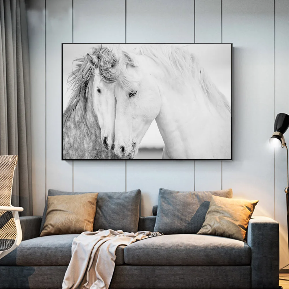Dropshipping home decor acrylic print 3d horse pictures black and white wall art