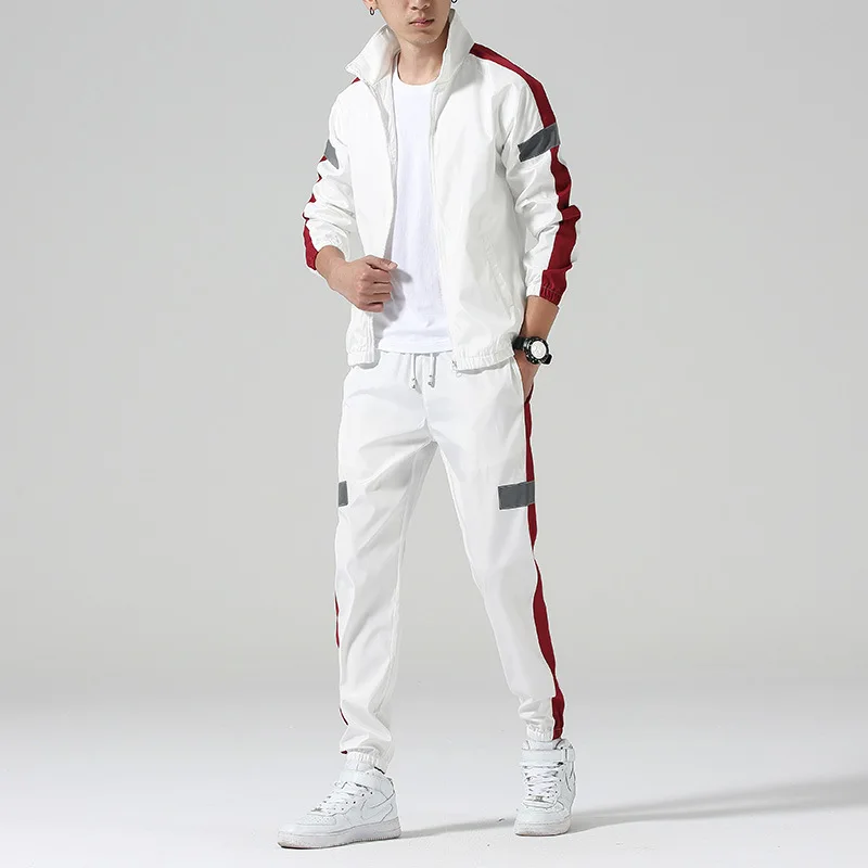 Wholesale custom cheap high quality 2 pieces white sports tracksuits polyester track suit for men