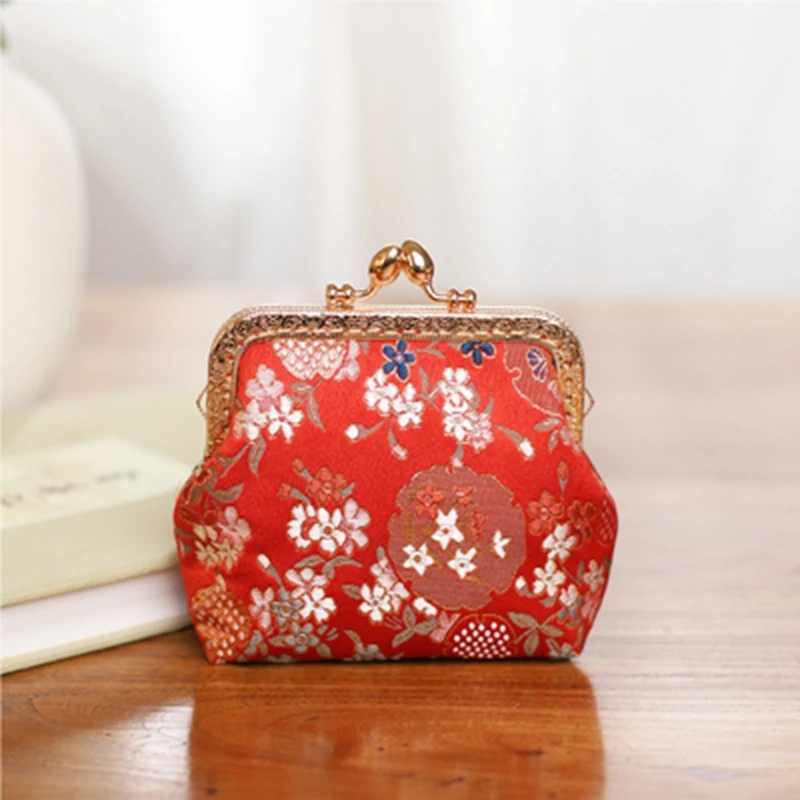 Flower Embroidered Gift Pouch Silk Coin Purse for Women