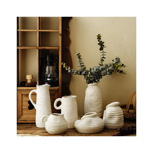 Greek style creative sandstone color retro ceramic vase for simple living room soft decoration art flower utensils