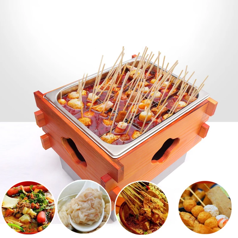 Commercial Electric Wooden box oden cooking machine 9 grid skewer incense equipment pot cooking noodle stove spicy hot machine
