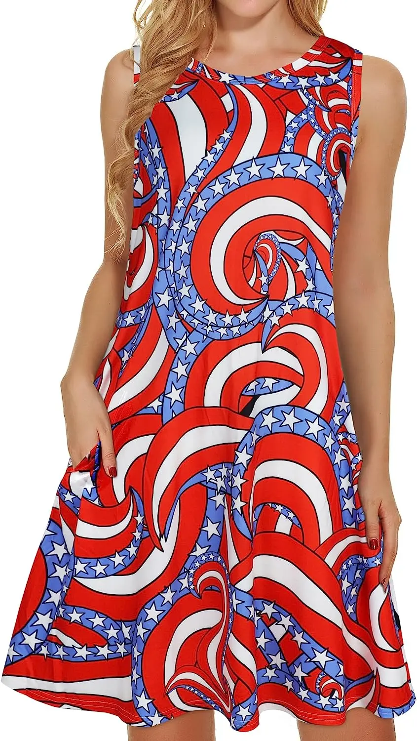 2023 wholesale oem high quality fashion woman casual sleeveless printed summer sexy loose mini dress