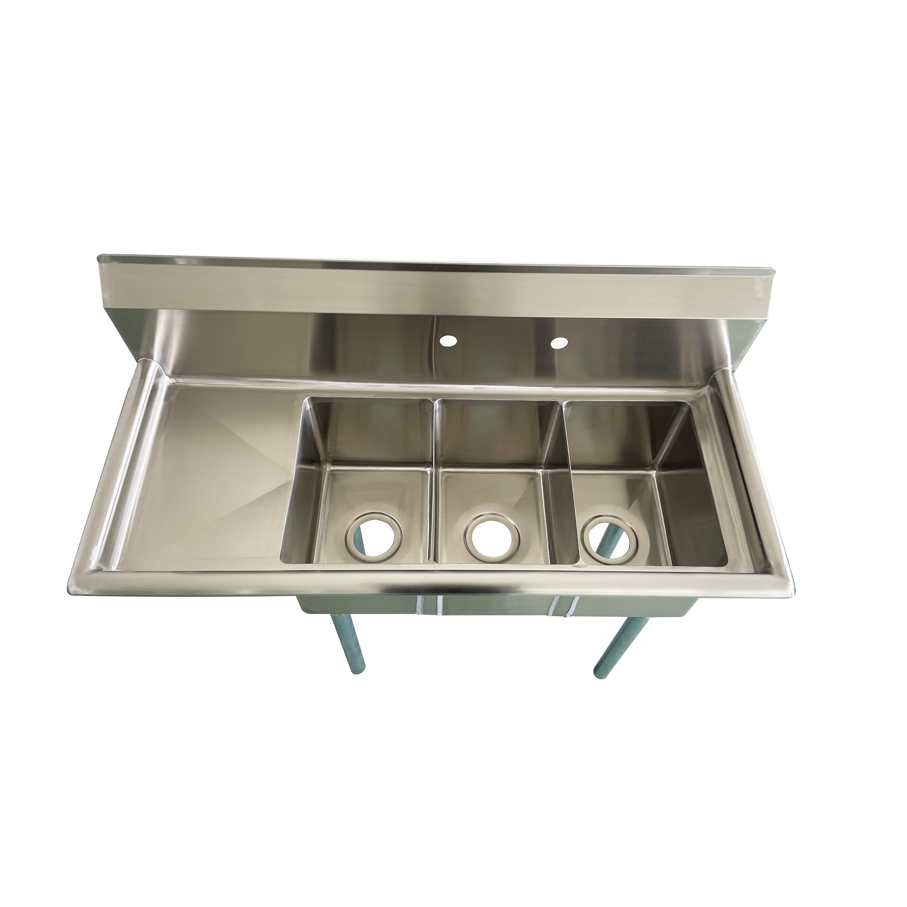 Jincheng NSF Three Compartment Sink with left drainboard Rectangular Center drain 3 Bowl 304S/S Commercial sink