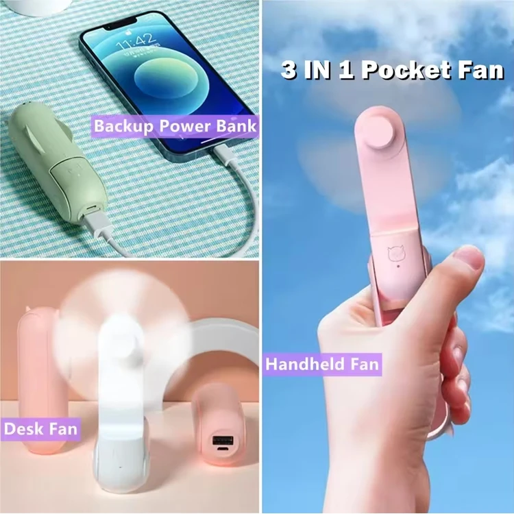 Manufacturer Hot selling Pocket 3 In 1 Mini Handheld Fan Rechargeable Battery Usb Portable Handy Fan Can Support Customized Logo