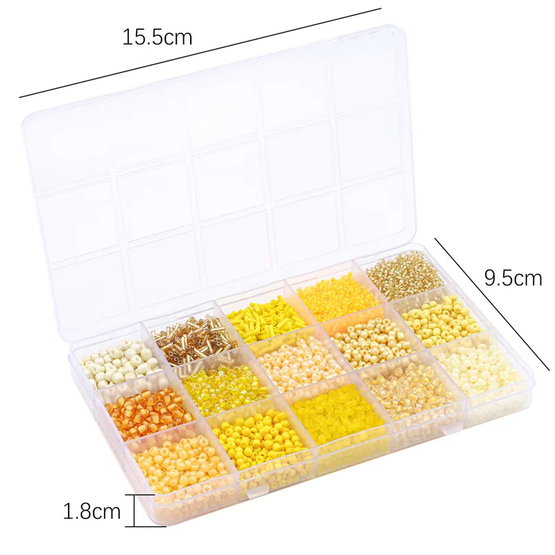 Customized kids beads set round glass seed beads craft kit set , wholesale 15 grids glass seed beads set for jewelry making