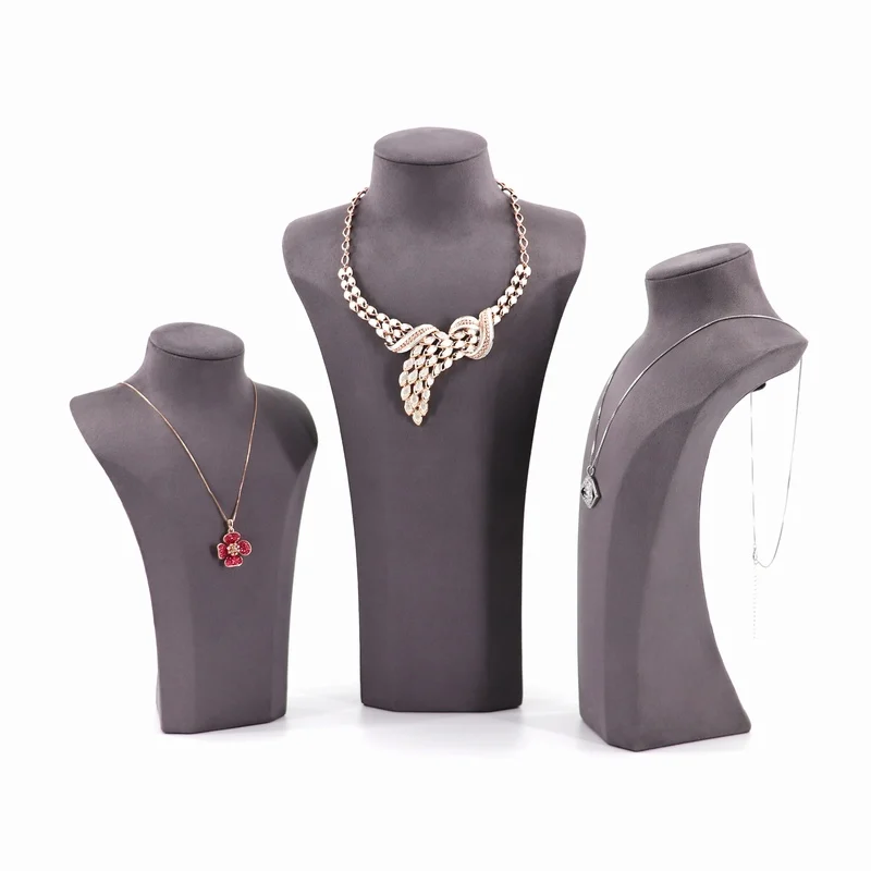 Luxury suede resin necklace display stand jewelry display neck necklace bust mannequin for jewellery display