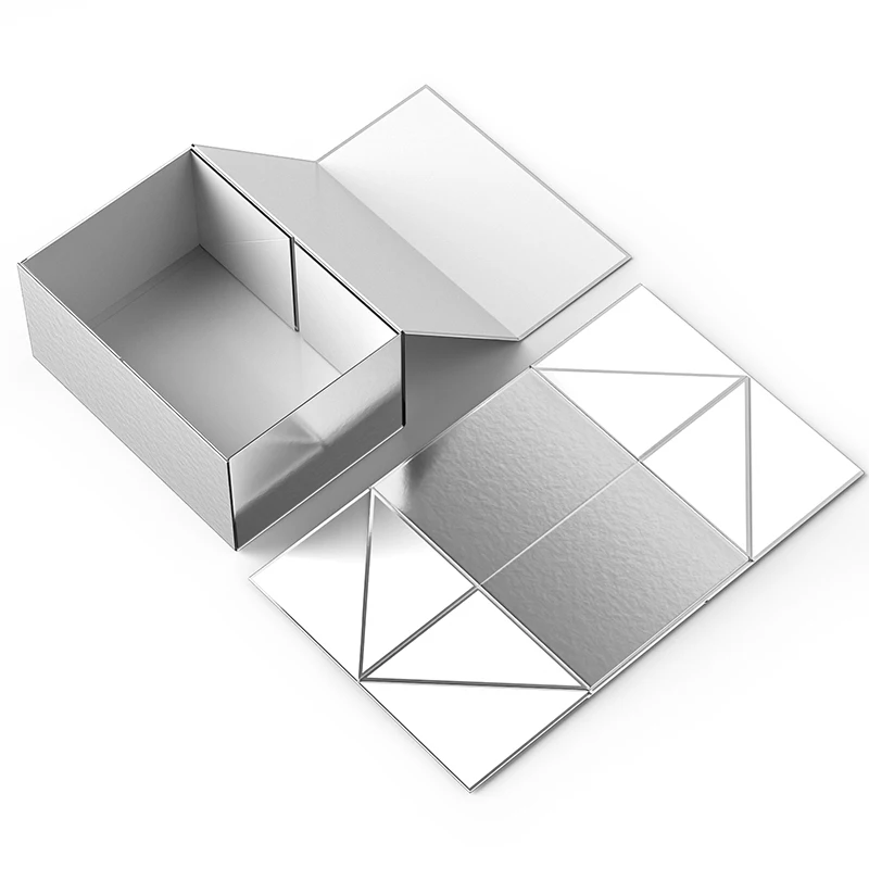 custom folding magnetic gift box apparel packaging mirror silver paper  rigid cardboard magnetic closure gift box