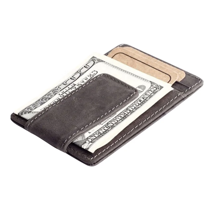 Travel Genuine Leather Holder ID Card Holder With Metal Clamp Passport Wallet