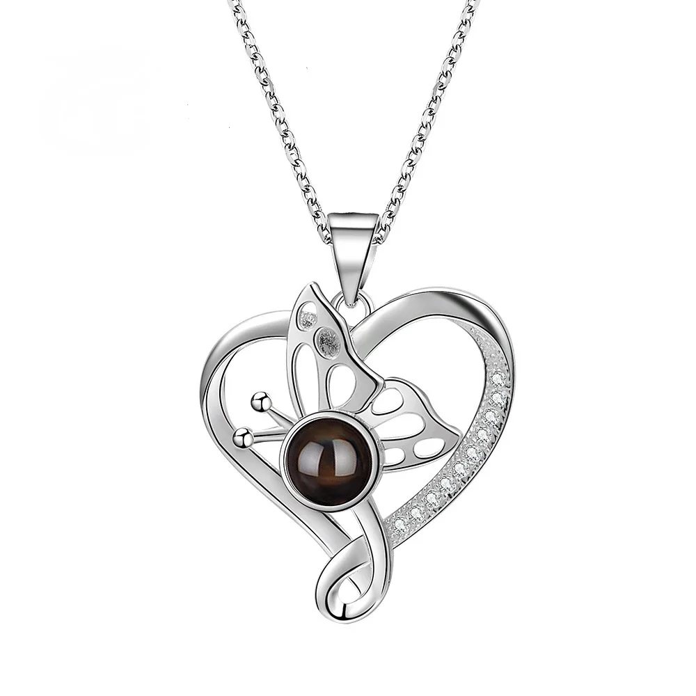 Rose Golden Butterfly Pendant Necklace S25 Sterling Silver projection high polished Necklace  for Mom Wife  girls