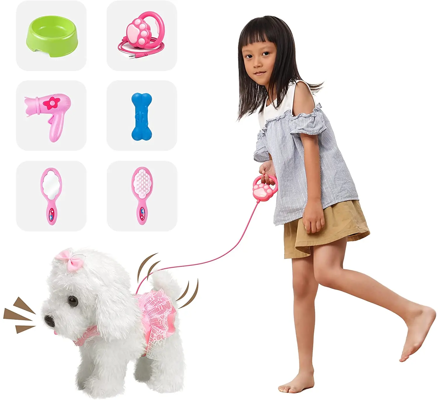 New Design 2 in 1  Electric Music and Sound Walking Plush Dog Pull Line Pet Play Set Toys