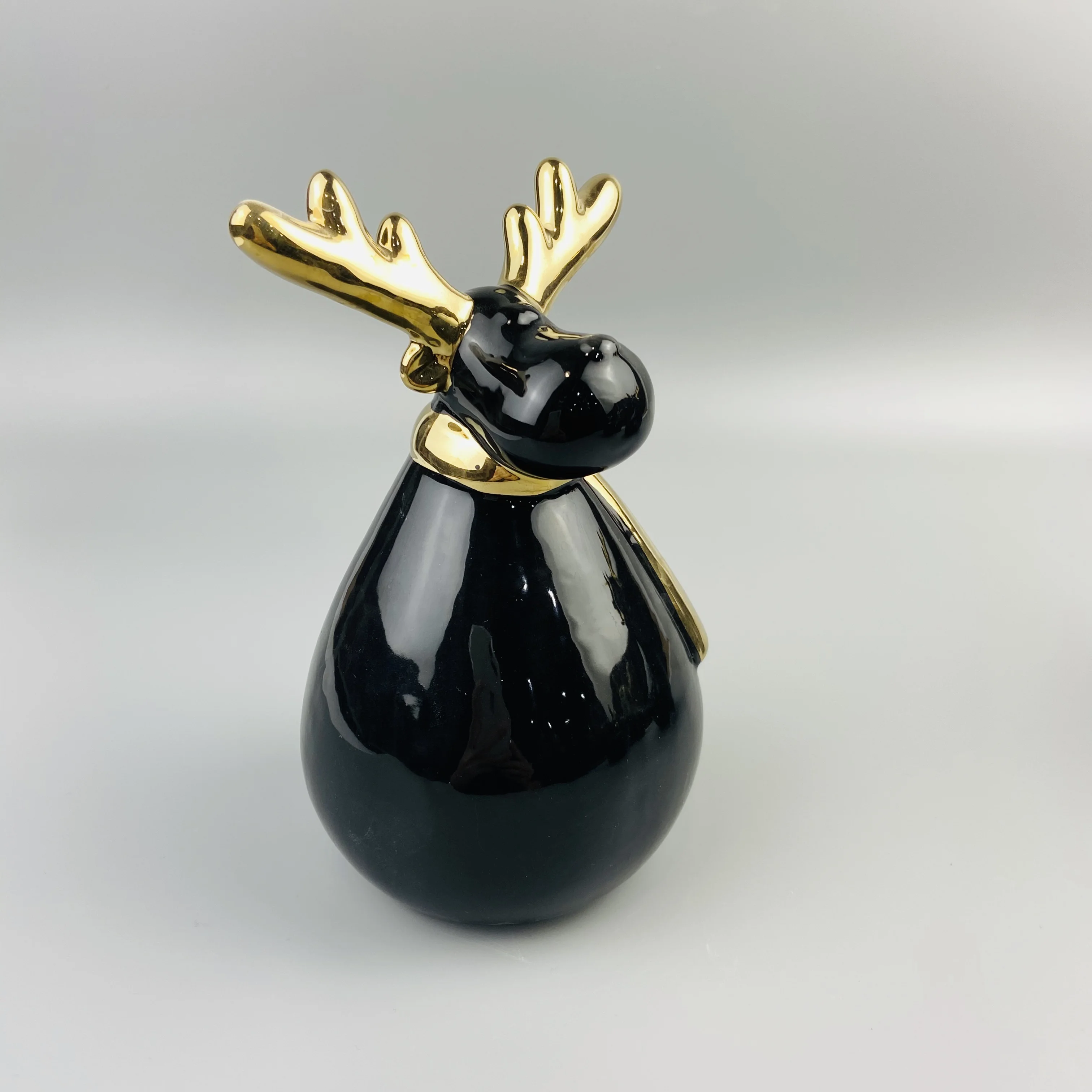 
Newest ball shape body black ceramic deer ornament with gold antler 
