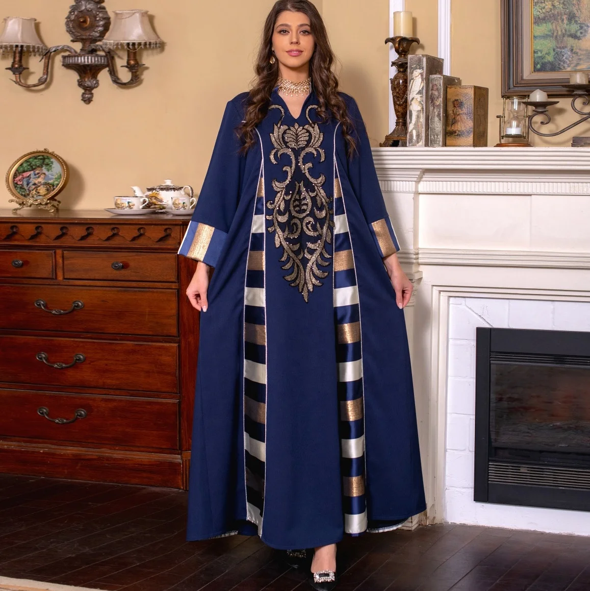 Middle East Eid Gulf Dress Dubai Saudi Arab Kuwait Women Muslim Beads Jalabiya Dress