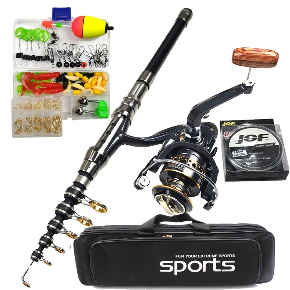Fishing Rod and Reel Combo Full Set Fishing Hooks Lures Baits Lines Kits