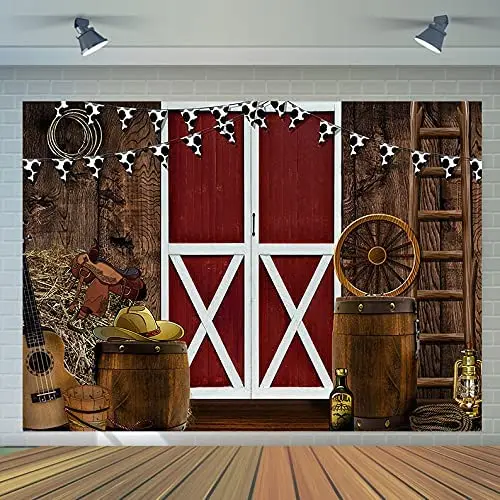 Vinyl 7x5ft Western Backdrop for Photography Photoshoot Supplies Farmhouse Barn Door West Cowboy Scene Photo Background Kids