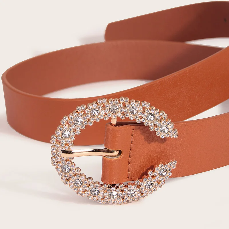 The New Listing Shiny Studded Crystal  Rhinestones PU Women Rhinestone Belt