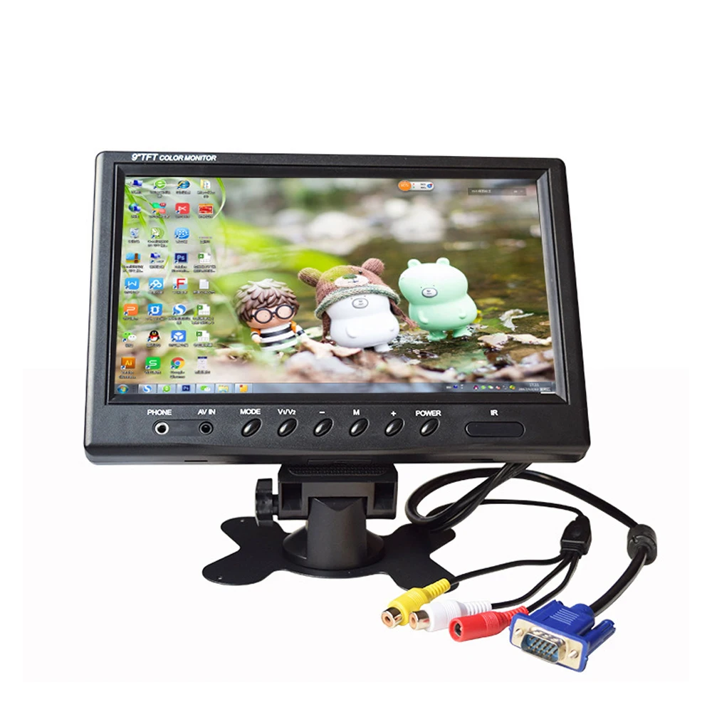  Низкая цена жидкокристаллический TFT screen1024x600 pixelas DC12V 24V VGA AV вход 9 дюймов монитор