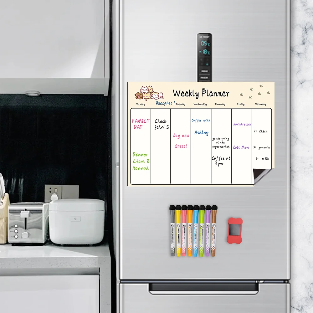 Оптовая продажа, календарь для холодильника, магнитный Еженедельный планировщик с блокнотом для планировки семьи