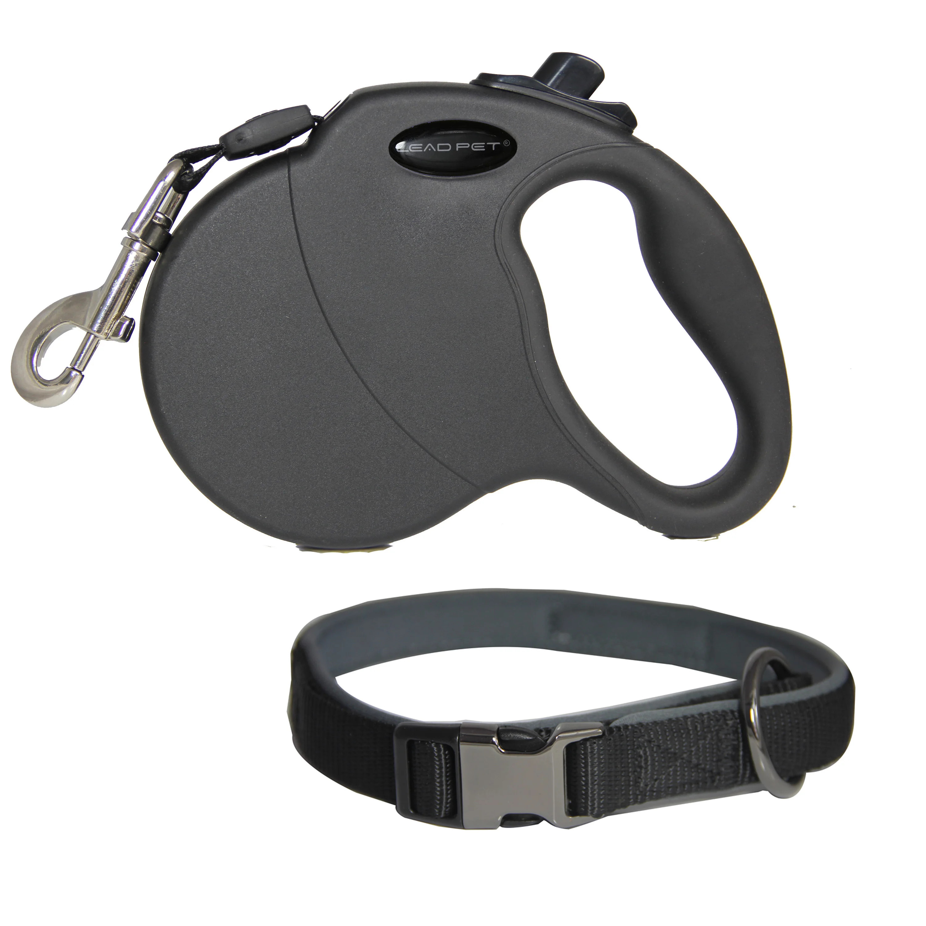 LEAD PET Retractable Dog Leash Anti-Slip Handle 16 ft Strong Nylon Reflective Tape One Handed Brake and Lock with Futuro Collar