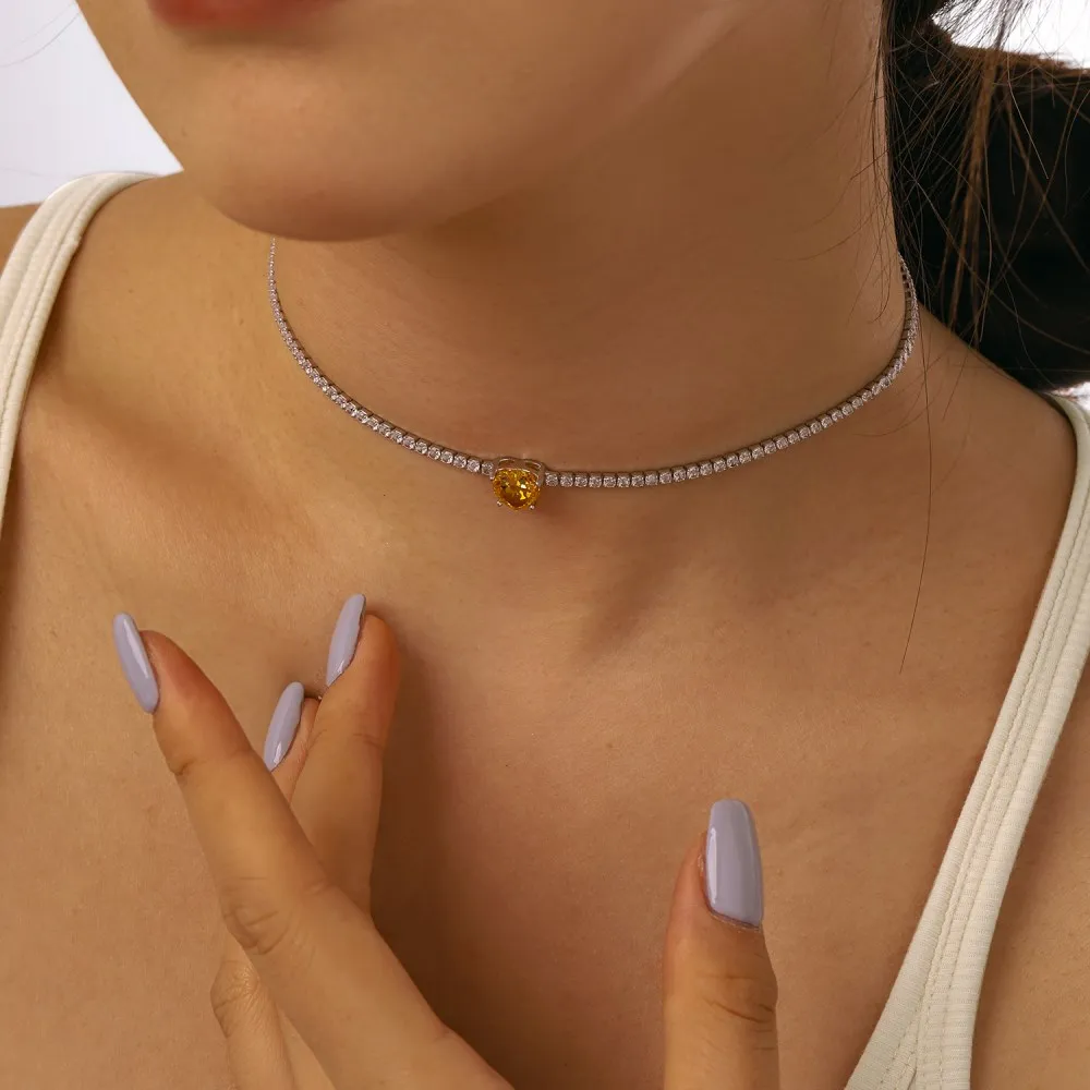 Dylam Fine Jewelry Choker Necklaces Women S925 Silver Heart Shape 2 Ct Radiant Cut 8A Cubic Zirconia Choker Tennis Necklace