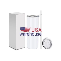 us warehouse Double Wall 15oz 20oz 30oz stainless steel sublimation blanks skinny tumbler straight with straw