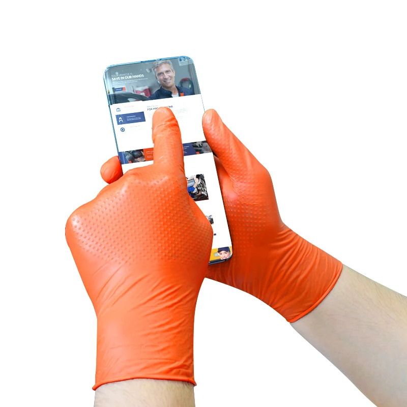 Hot selling product high quality  best price diamond pattern nitrile gloves work with Non-slip Touch Screen