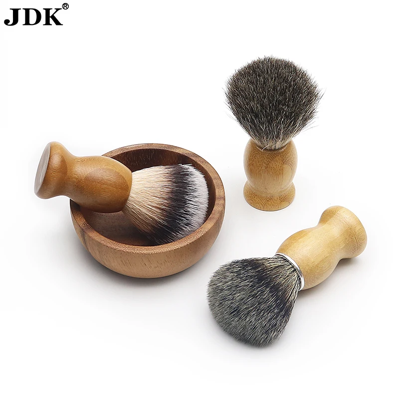JDK Custom Logo Nylon or Badger Hair Wood Handle Single Vegan Wet Grooming Shaving Brush