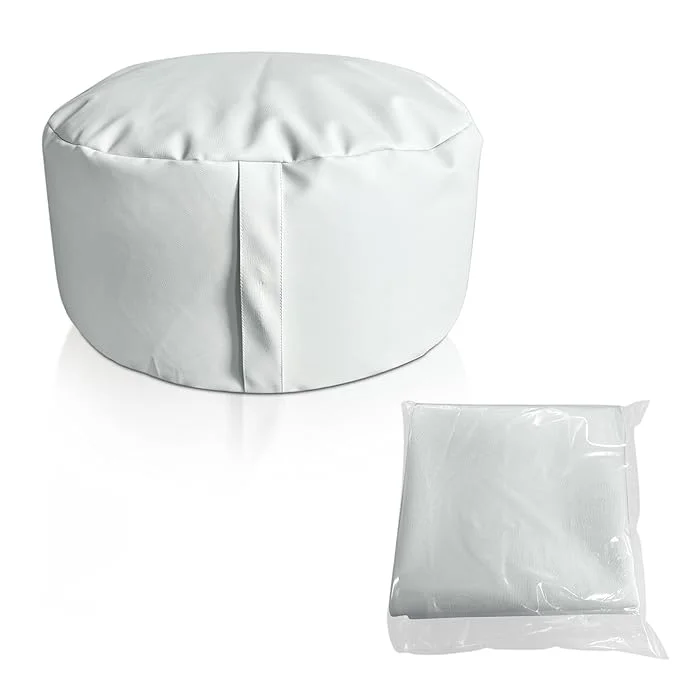 Custom Premium Waterproof Stripe Fabric Ottoman Footstool,  Indoor Outdoor Round Seating Furniture Bean Bag Cushion Cover