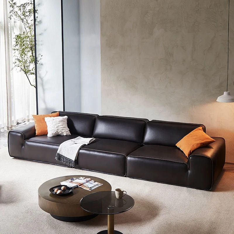 top grain real cowhide Italian black leather sofa set high class home furniture set living room modular sectional villa sofa