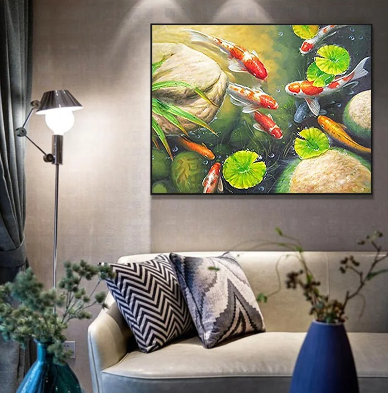 Алмазная 5d Вышивка крестиком Koi Fish для домашнего