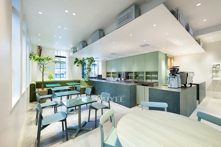 High Quality Display Classic Design Coffee Shop Counter Cafe Counter Design Green Cafe Interior Design