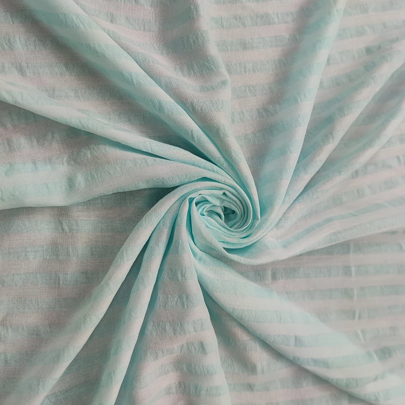 Premium 50% Rayon Ribbed Stripe Cozy 60D 90Gsm 50% Cotton Seersucker Bubble Shirt Plaid Fabric Cotton For Baby Clothing