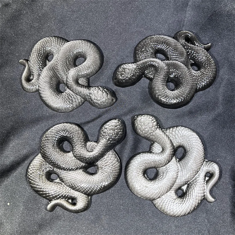 Popular Crafts Natural Crystal Animals Gemstone Sculpture Sliver Obsidian snake   For Decoration