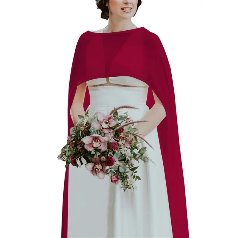 2021 Bride Wedding Shawl Chiffon Cloak Crewneck Thin Cloak Front Short Back Long Sunscreen Shirt Foreign Trade Style Women