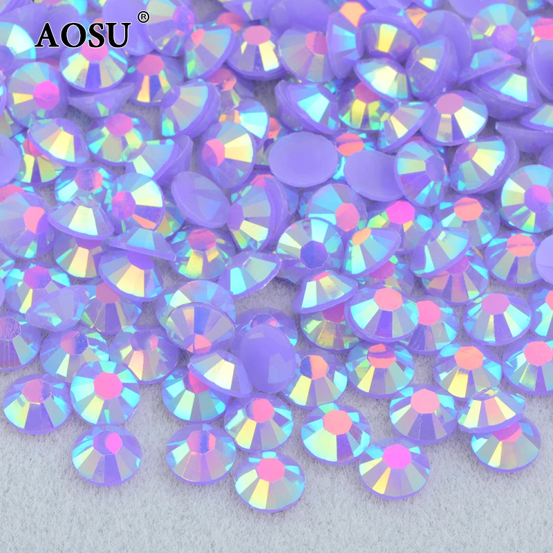 AOSU Wholesale 2mm 3mm 4mm 5mm 6mm Jelly Hyacinth AB Crystal Strass Applique Flatback Resin Rhinestones For DIY Crafts