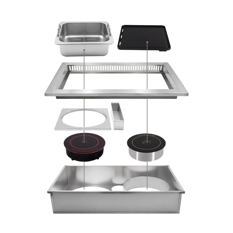 AOBL Korean Smokeless Comfortable Dining Wooden BBQ Grill Table Hot Pot Table With Barbecue Grill