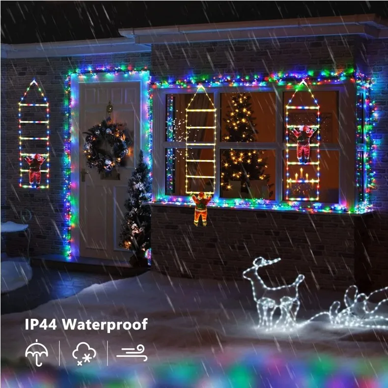 Christmas LED Ladder Lights with Climbing Santa Claus Christmas Decorations Lights for Indoor Outdoor Garden Xmas Tree Decor