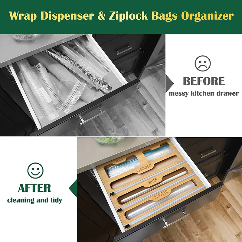 Customize kitchen Ziplock bag Tin foil finishing box multi-lattice wood plastic wrap cutting box bamboo plastic wrap storage bo