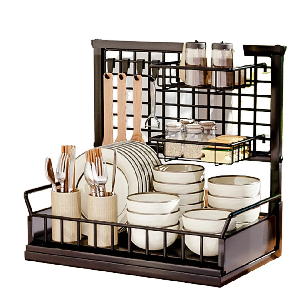 Metal Under Sink Cabinet Organizer Pull Out Storage Racks Shelving Units for Bathroom & Kitchen Shower Shelf Customizable Design