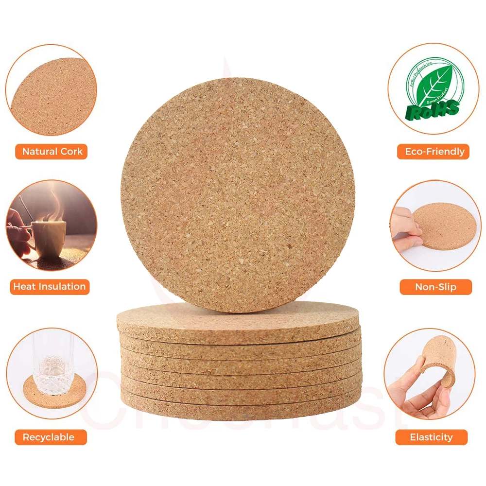 Thick Wooden Drink Coaster Plain Heat Resistant Reusable Drink Blank Cork Coasters Round Wooden Glasses Coaster
