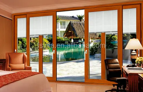 
4 panel thermal break alu flush high quality sliding glass door with built-in blinds 