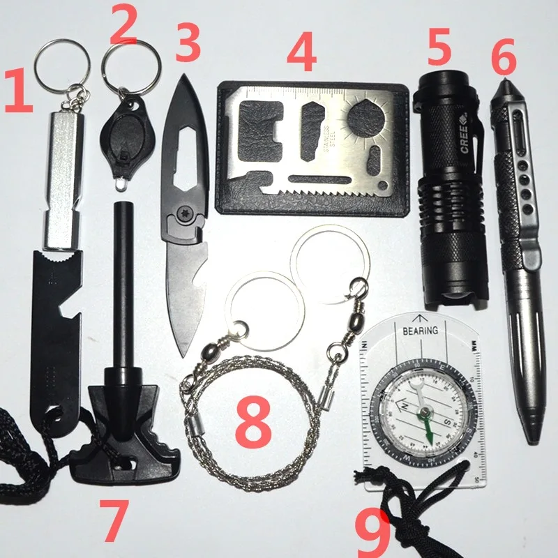 6.7 Outdoor Travel Camping accessories Hiking 13 in 1 Emergency Survival Kit First Aid equipment gear Sos Tactical Survival Kit