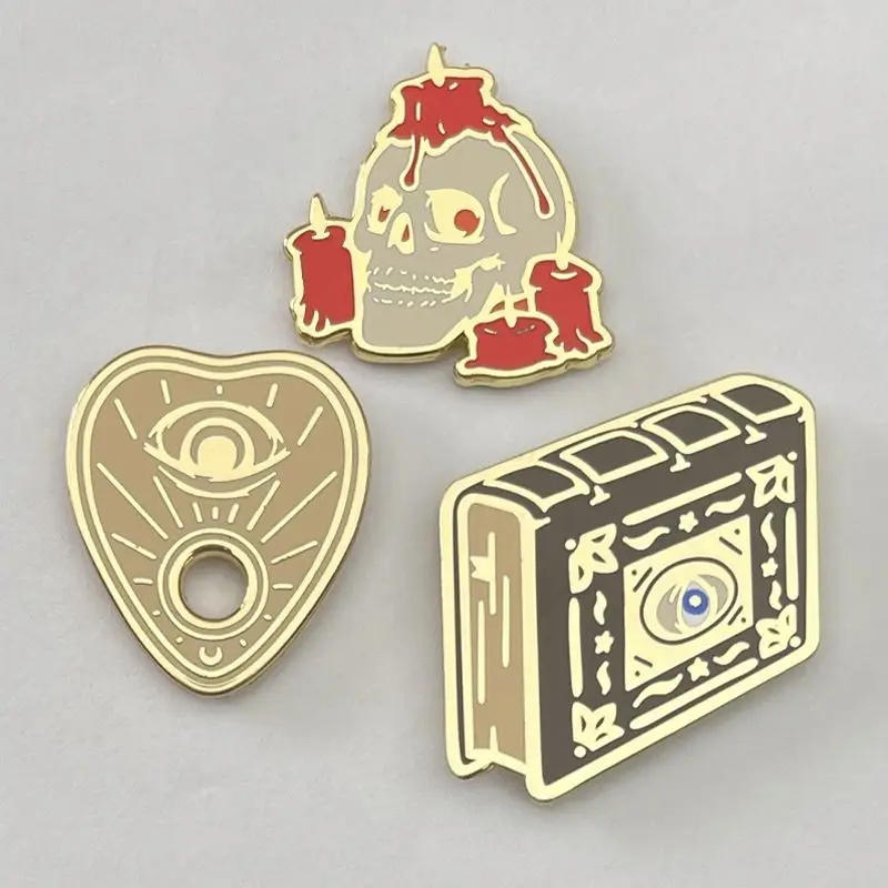 Manufacturer designer metal badge lapel pin custom shiny gold book skull hard enamel pin